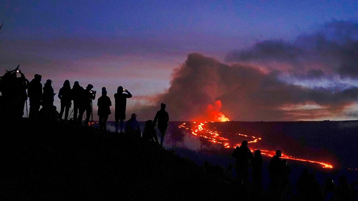 Spectators watching Mauna Loa erupt