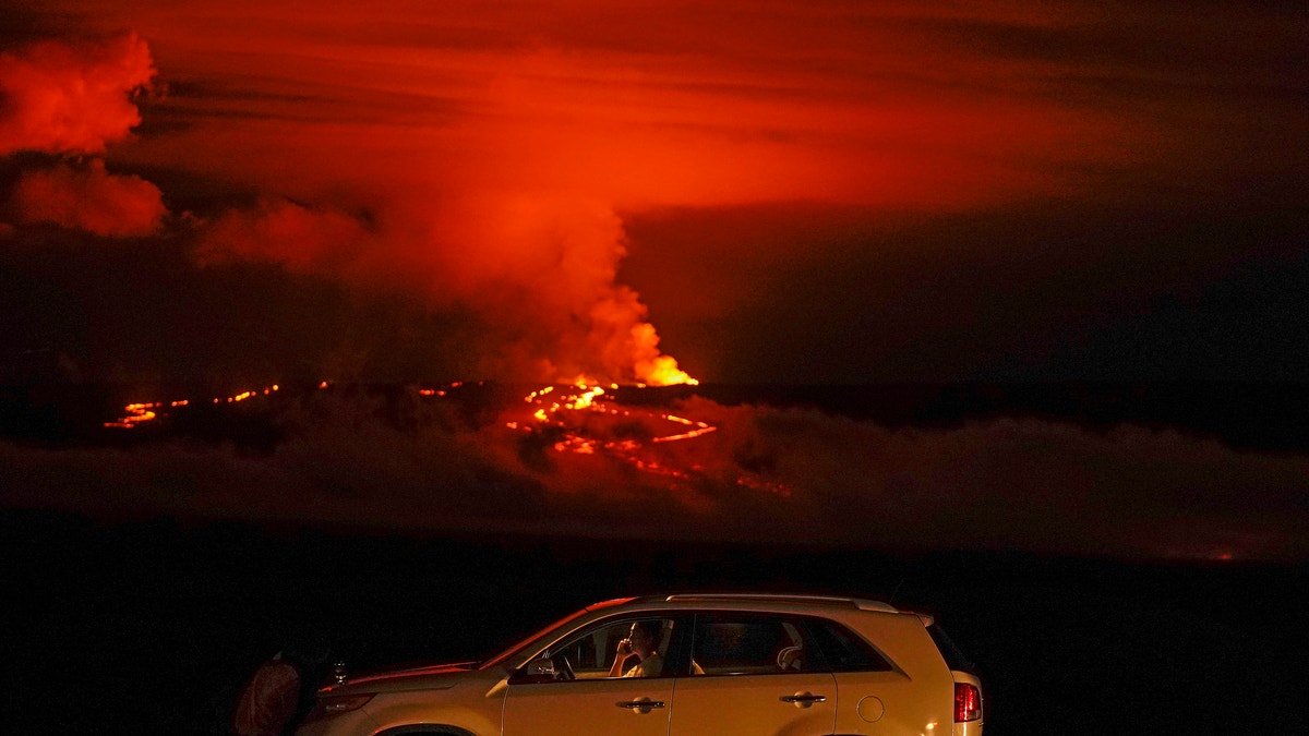 Car along Saddle Road near Mauna Loa volcano