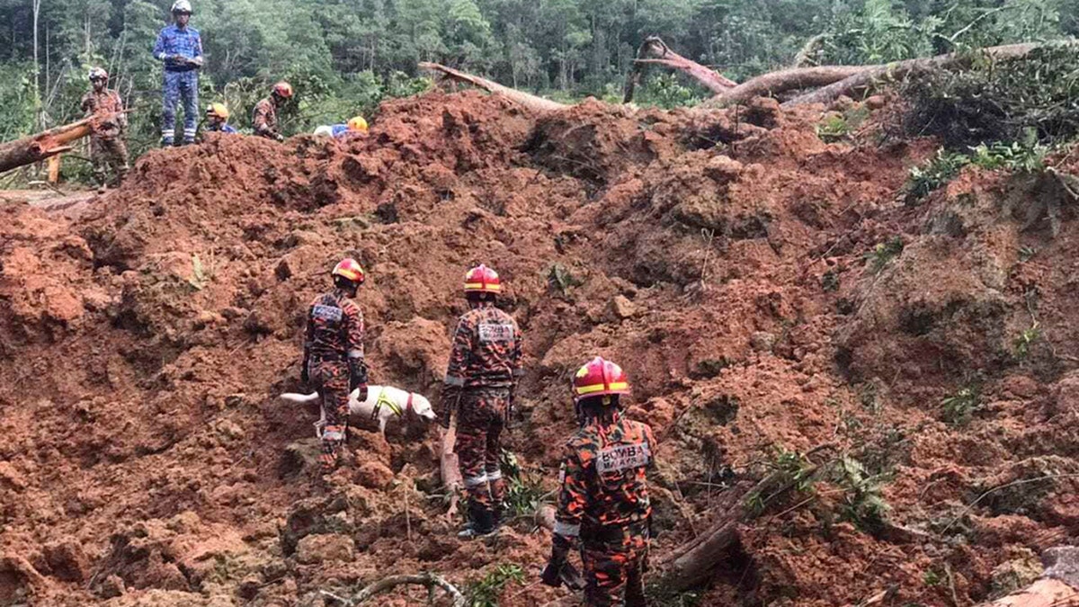 Rescue team at landslide site