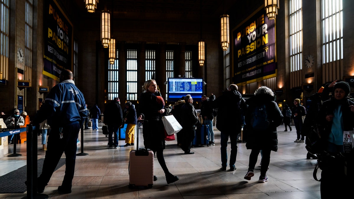 Train passengers at Amtrak station