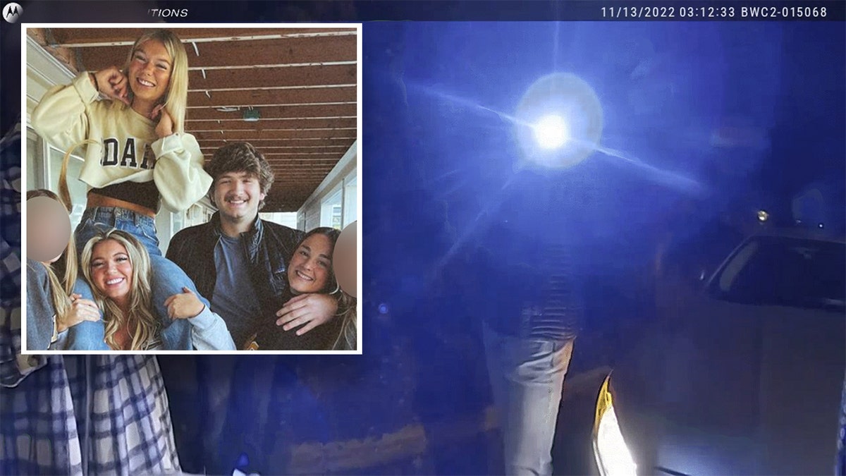 Photo of four victims inset over police bodycam