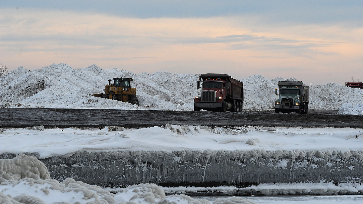 Snow bulldozer along Lake Erie