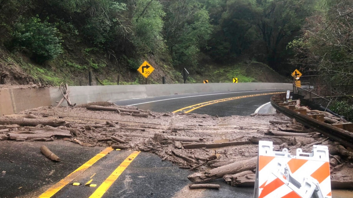 Rock and debris on Niles Canyon Road in Alameda County, Calif.