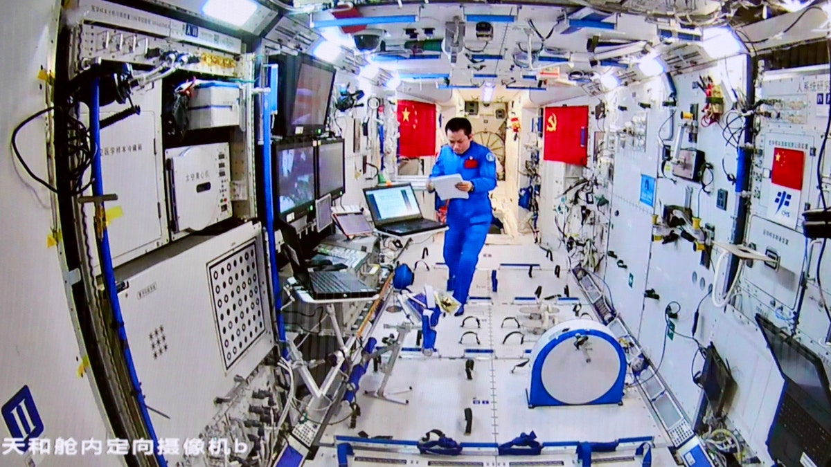 An astronaut onboard the Chinese space station
