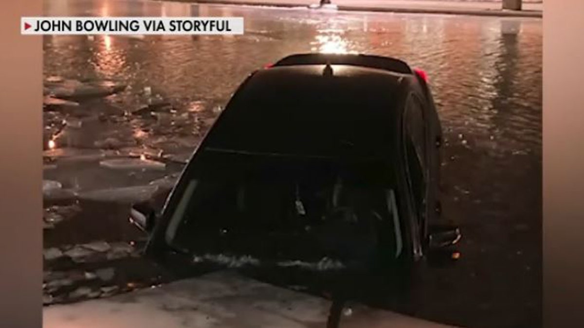 Indy car drives in frozen canal one