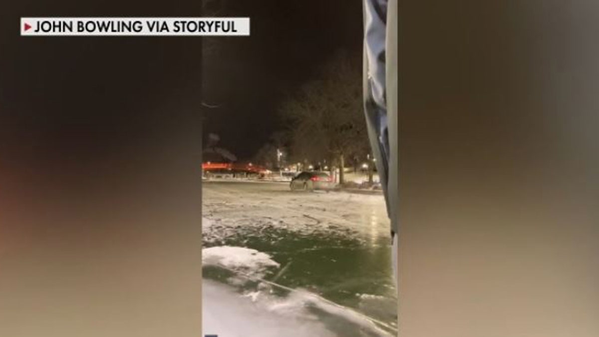 Indy car drives on frozen canal three