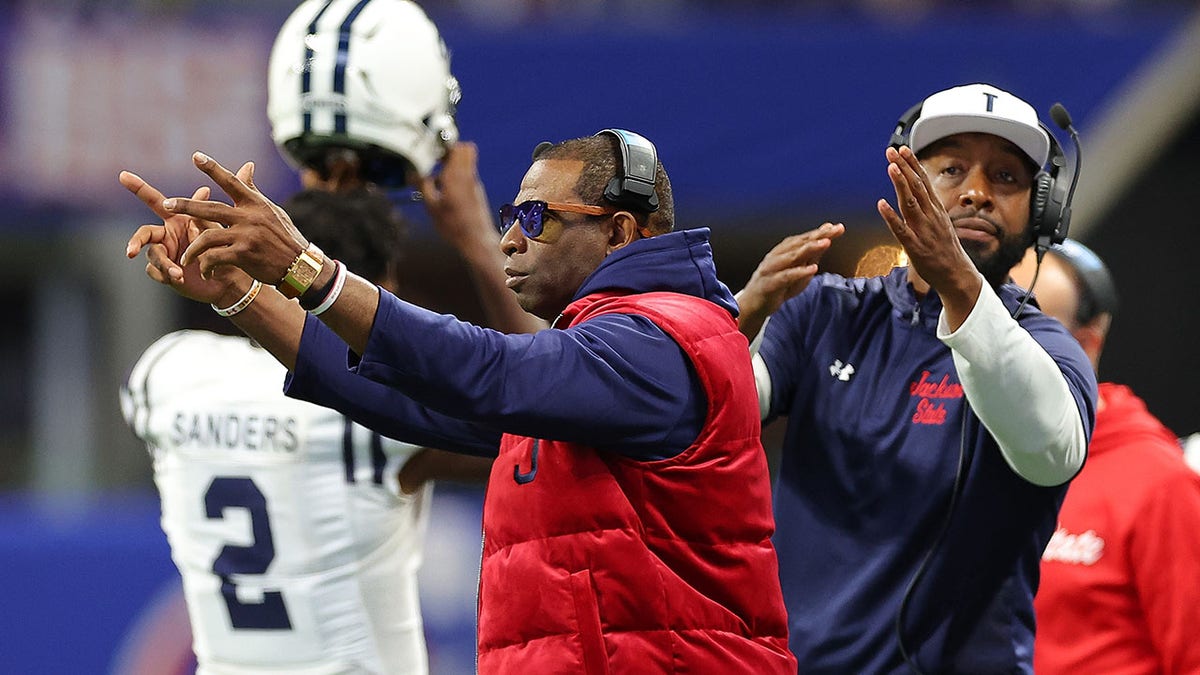 Deion Sanders coaches Jackson State at the Celebration Bowl