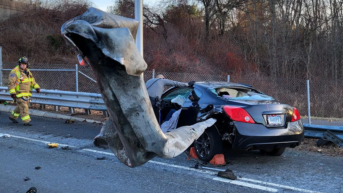 Connecticut car impaled by guardrail during crash