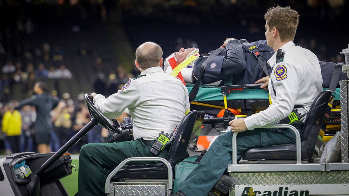 Falcons DC Dean Pees taken to hospital after colliding with player