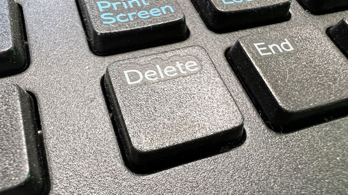 Delete key on a black keyboard.