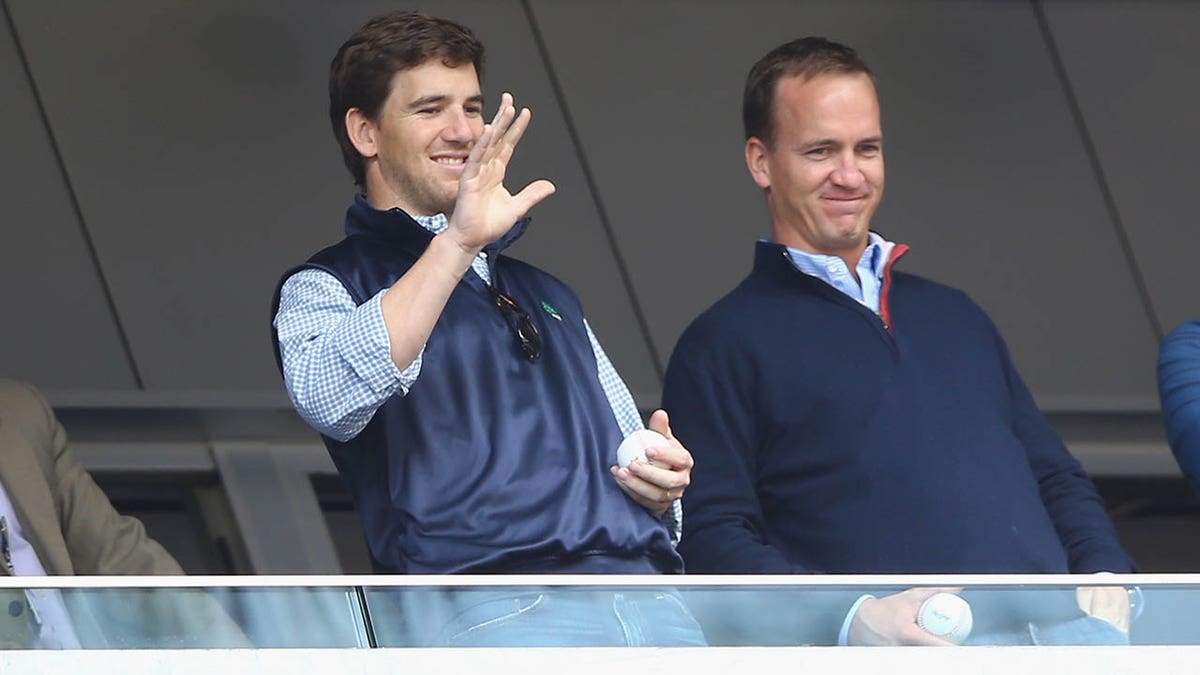 Eli and Peyton Manning at a Yankees game