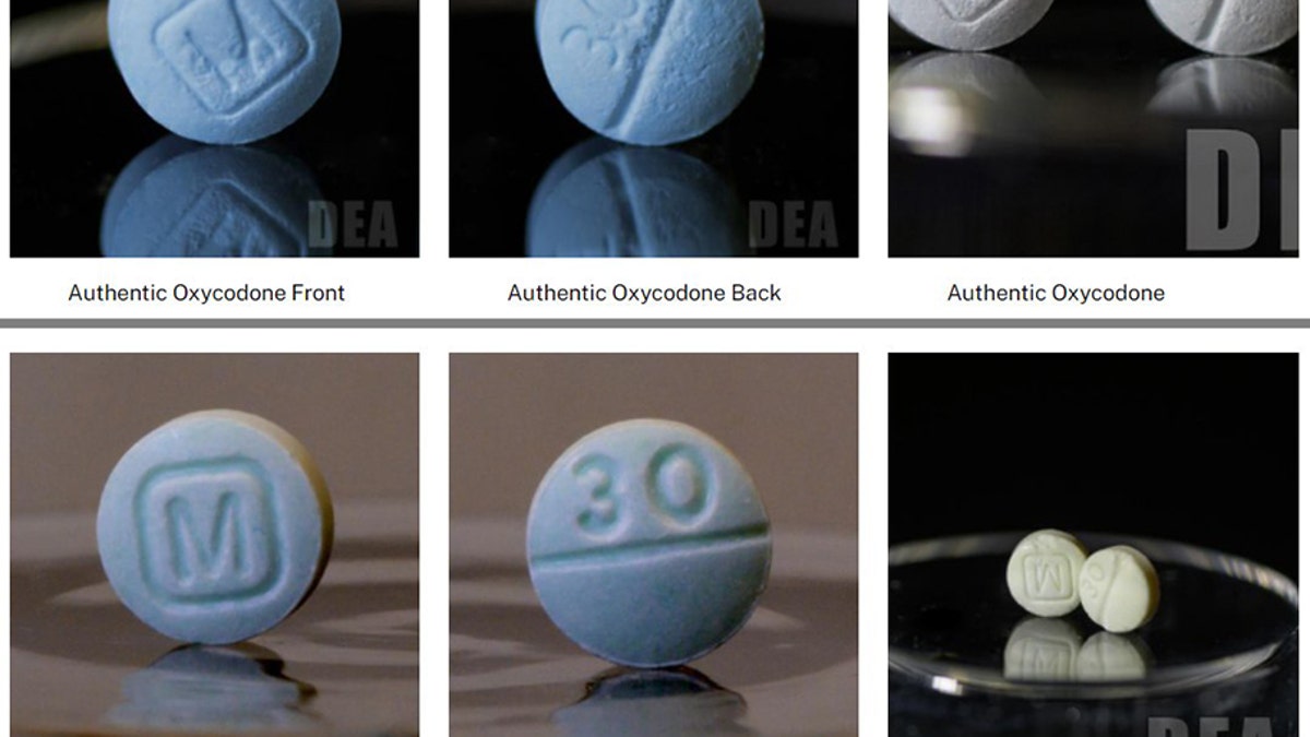 Prince William County Police Department provide a photo illustration showing a fentanyl pill next to a Perc30 pill.