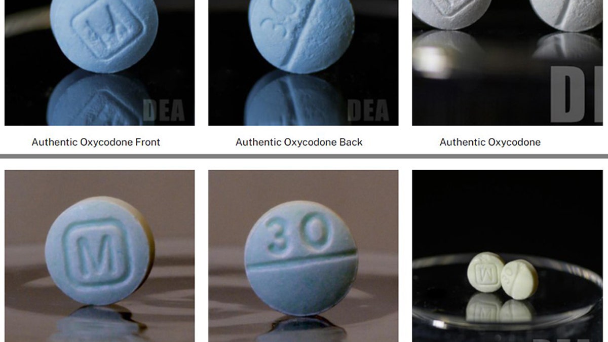 Prince William County Police Department provide a photo illustration showing a fentanyl pill next to a Perc30 pill.