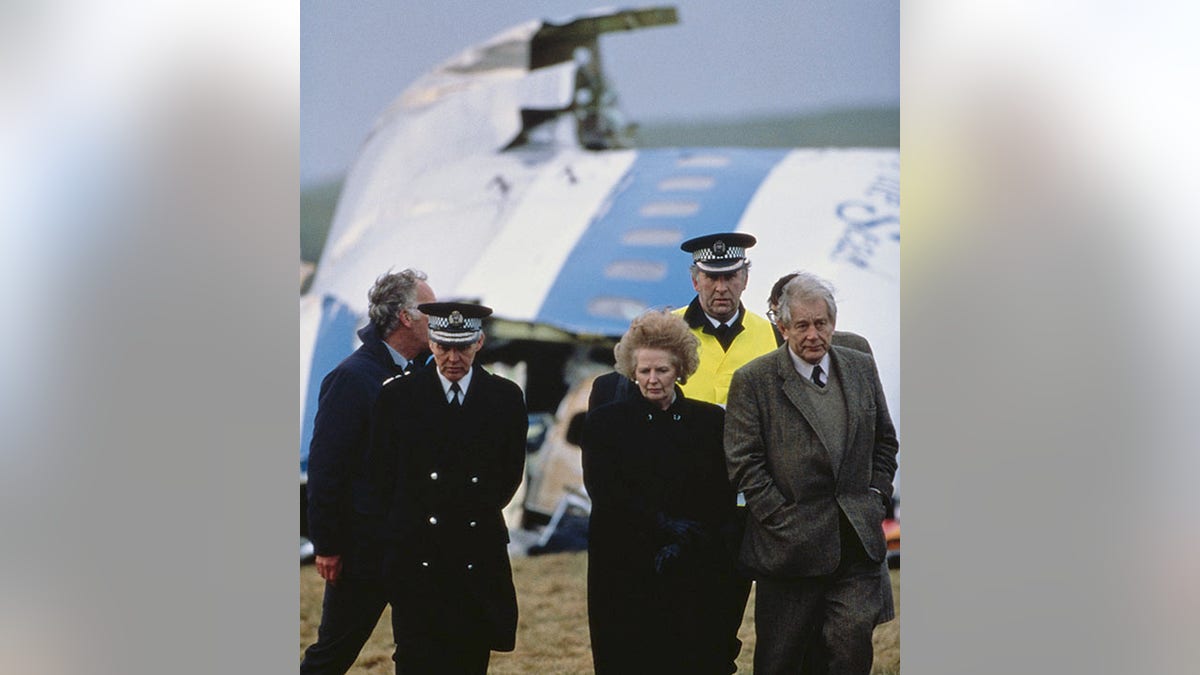 Thatcher at Lockerbie crash site