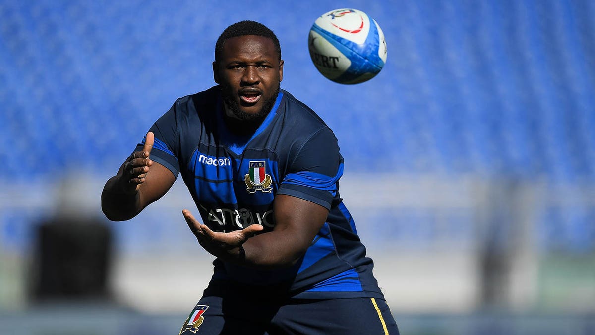 Cherif Traore plays during a rugby match in Italy
