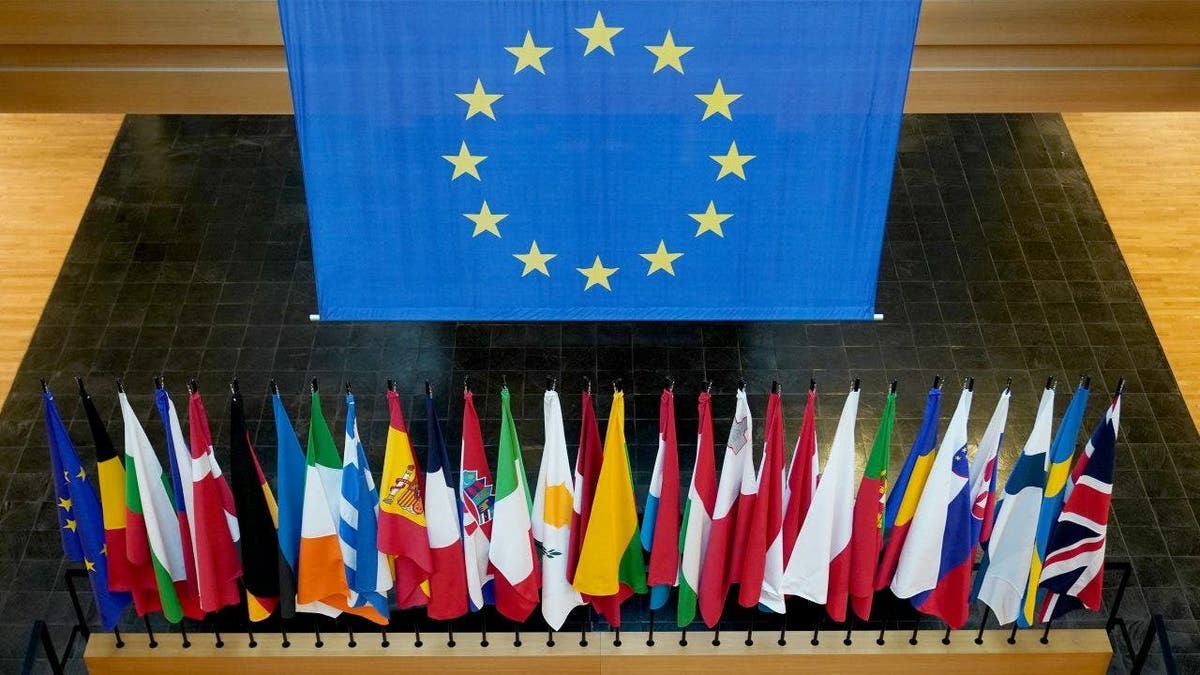 Flags of nations belonging to the European Parliament.