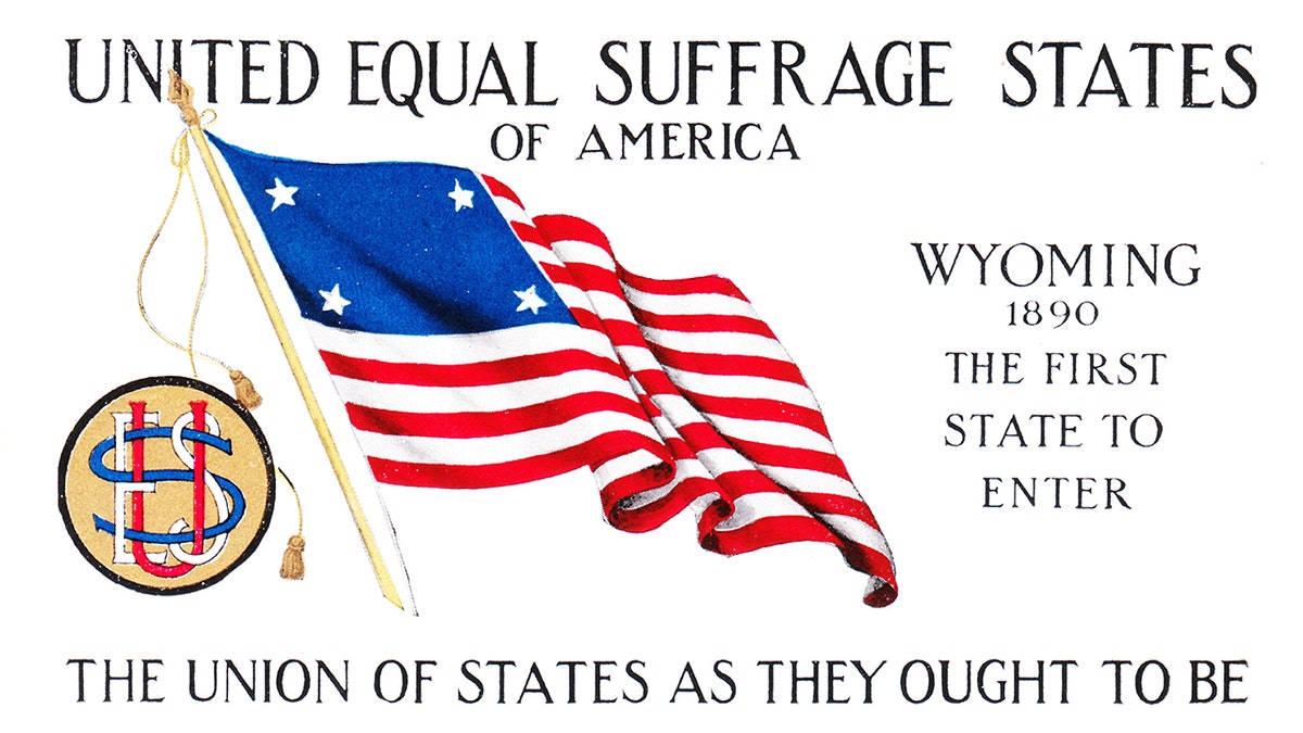 wyoming suffrage flag postcard