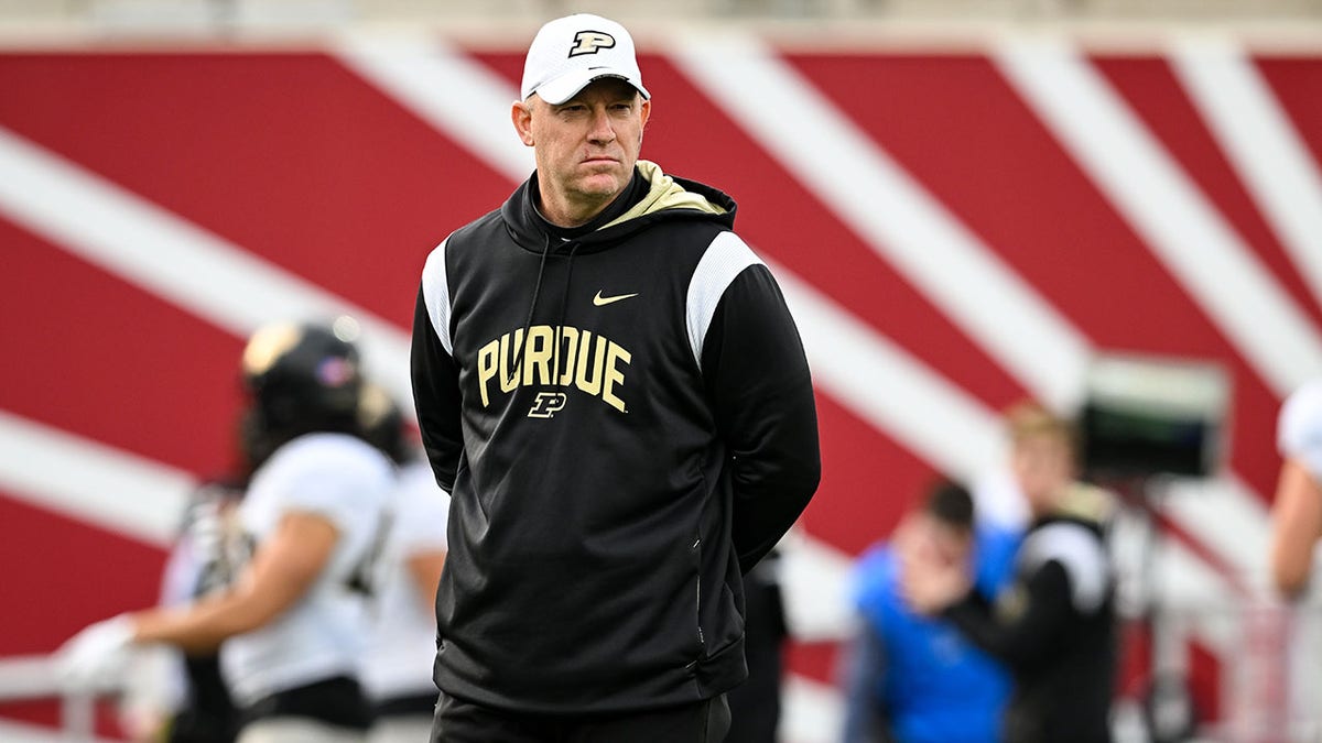 Jeff Brohm of Purdue before a game against Indiana