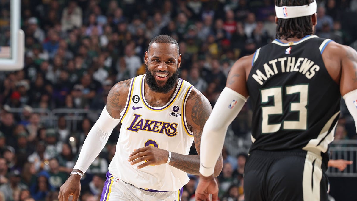 LeBron James smiles against the Bucks