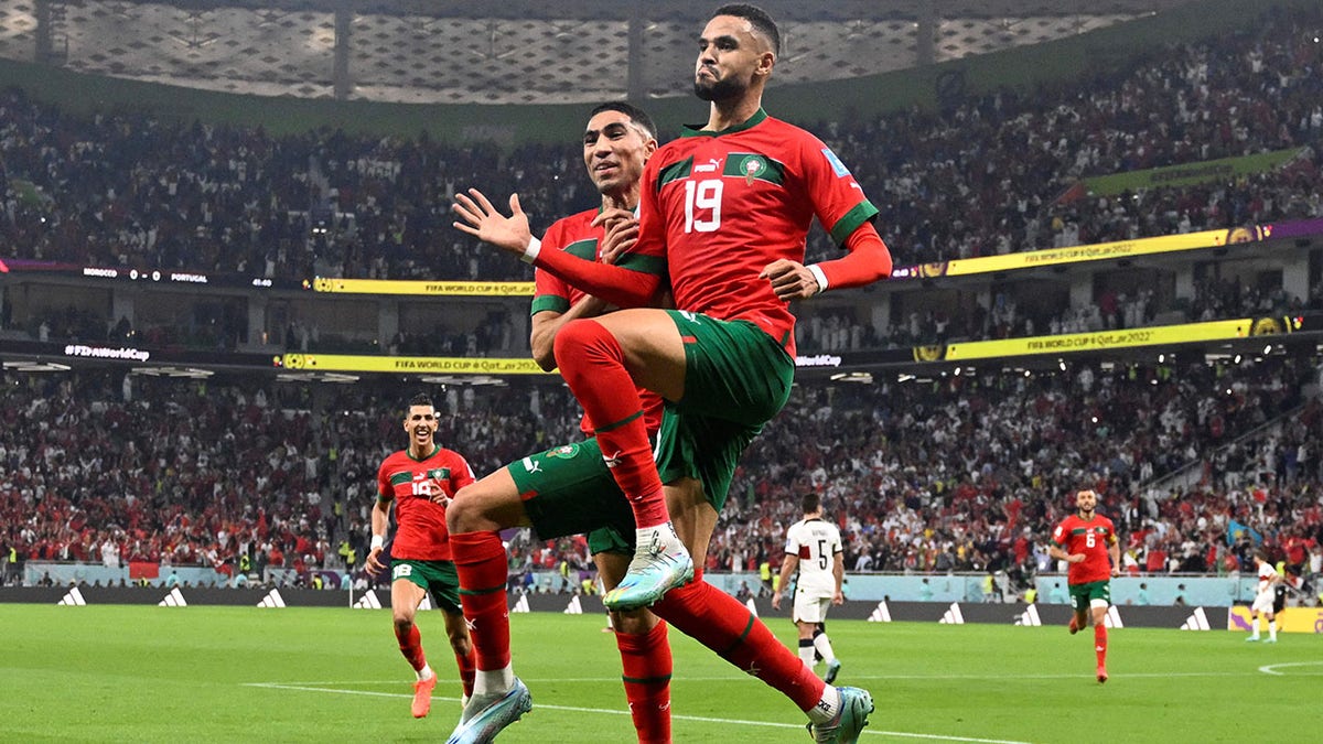 Youssef En-Nesyri celebrates after scoring a goal