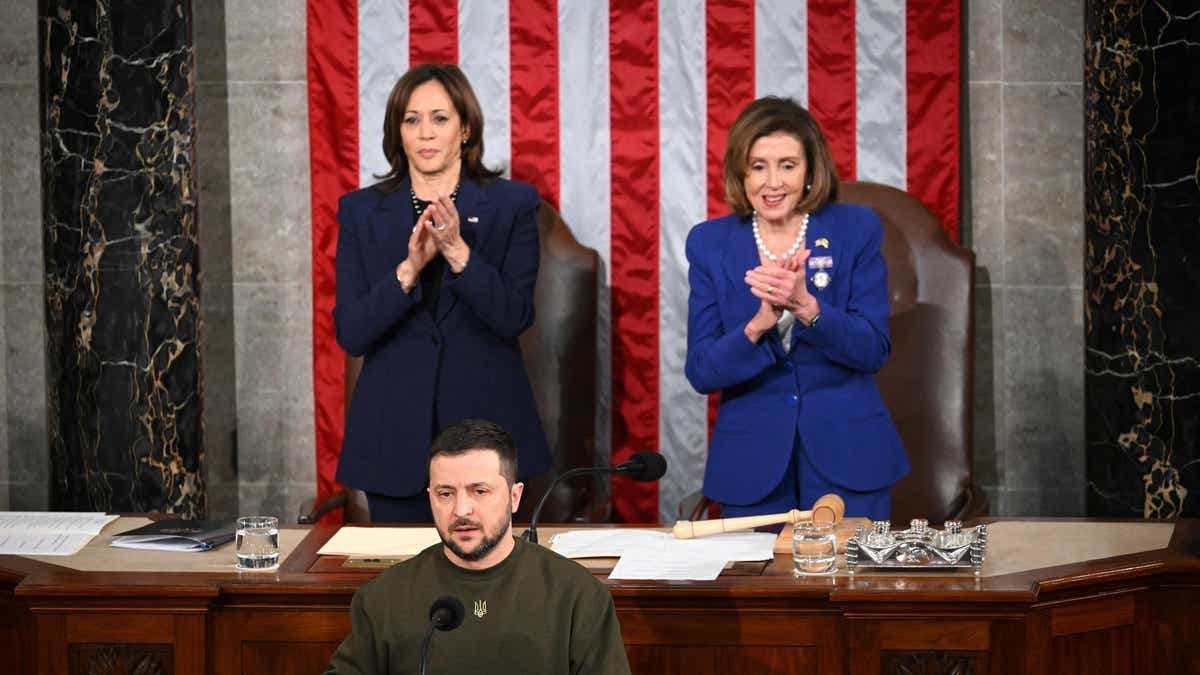 Zelenskyy speaks to Congress with VP Harris, Speaker Pelosi behind him