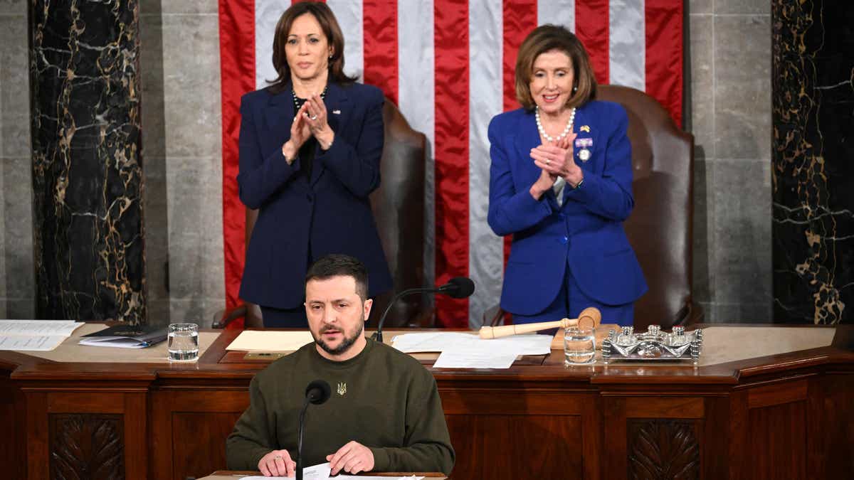 Zelenskyy speaks to Congress with VP Harris, Speaker Pelosi behind him