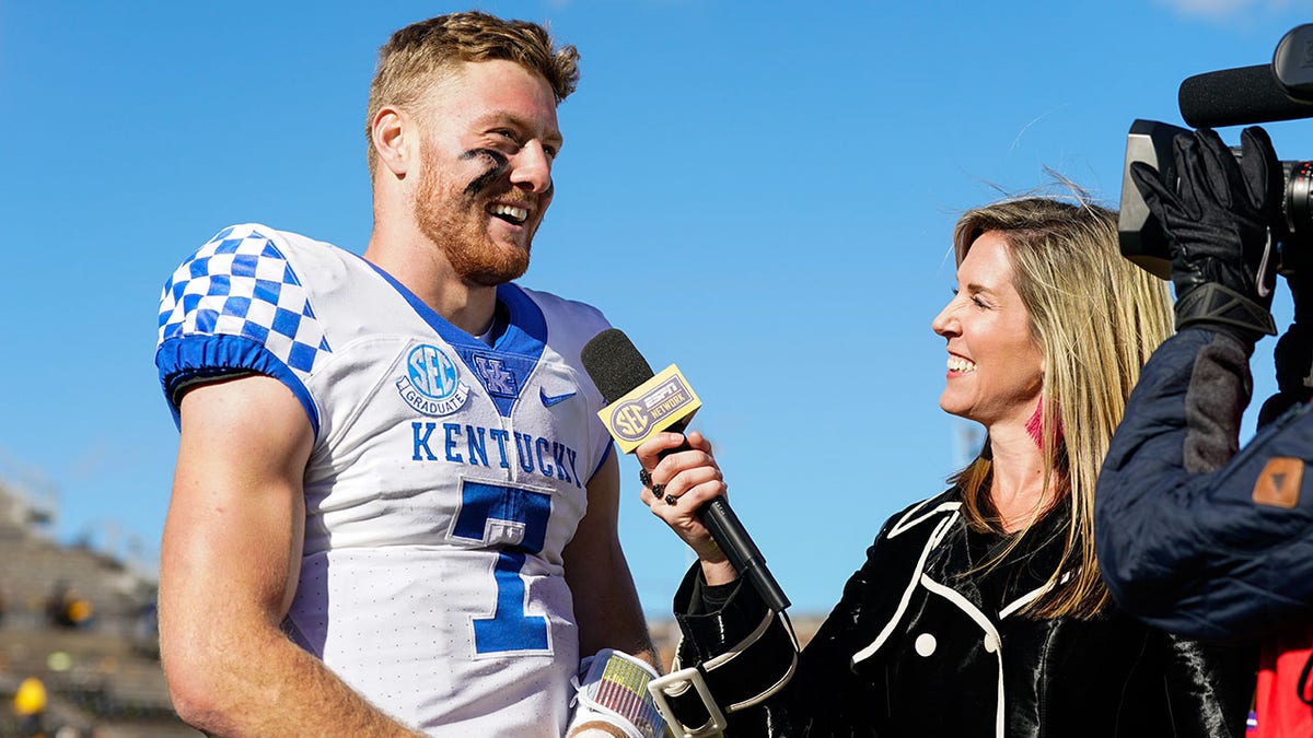 Will Levis talks with a reporter