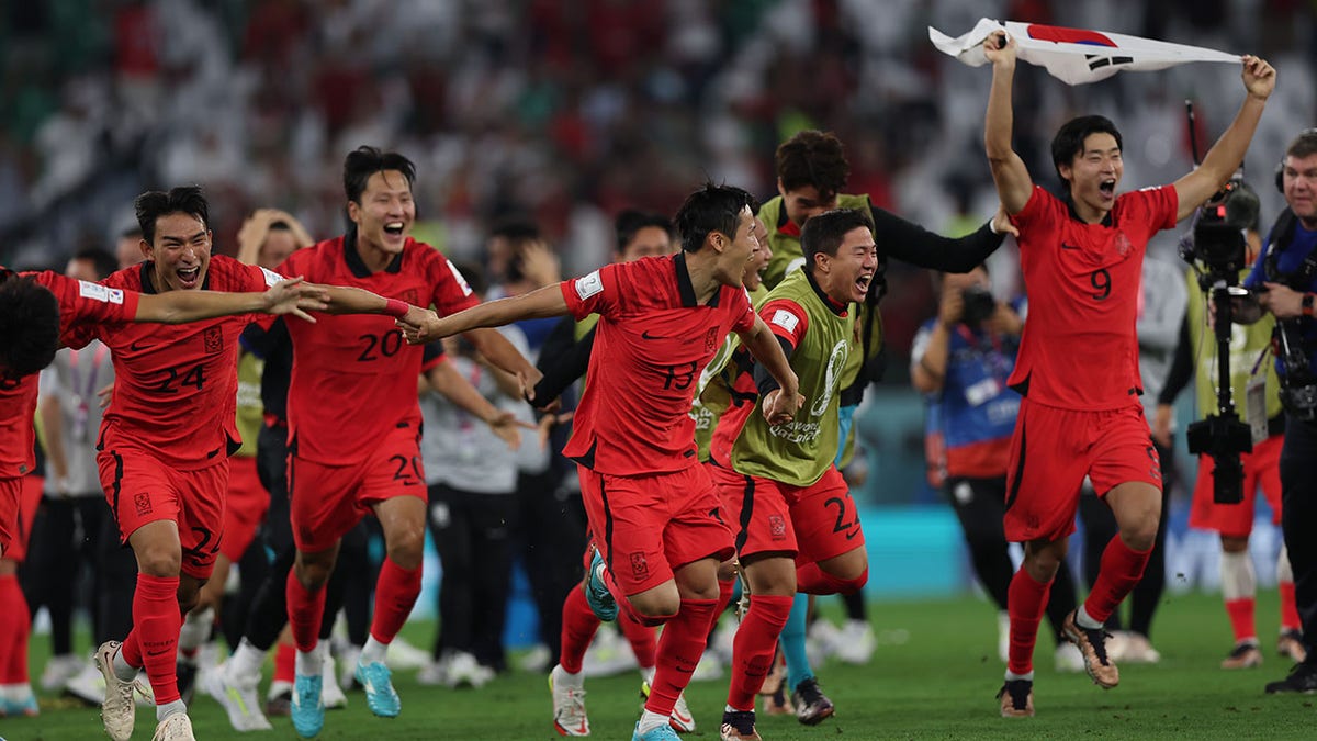 South Korea celebrates a win over Portugal