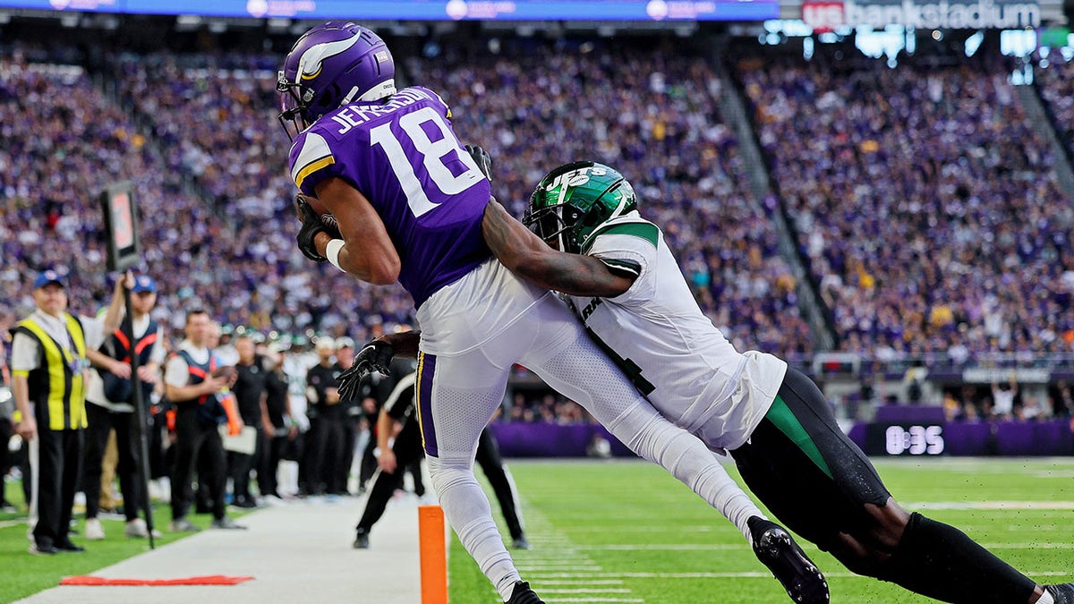 Justin Jefferson of the Minnesota Vikings scores a touchdown during News  Photo - Getty Images