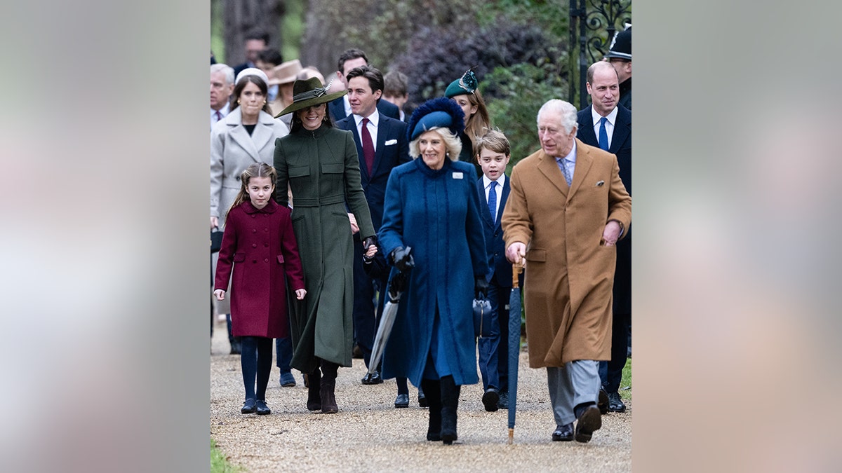 The royal family including King Charles III, Camilla, Kate Middleton, Prince William, and there three children attend the Christmas Day service at Sandringham Church