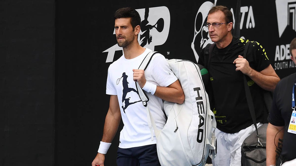 Novak Djokovic warms up ahead a tournament in Australia
