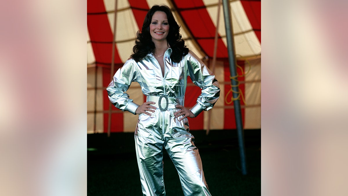 Jaclyn Smith in a silver jumpsuit for "Charlie's Angels"