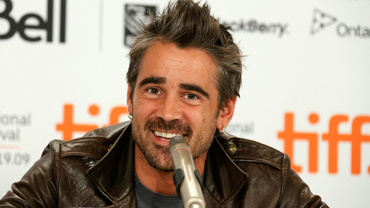 Colin Farrell speaking with the media