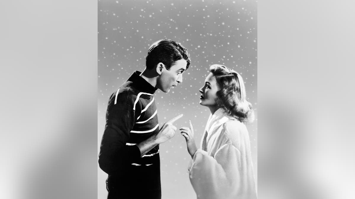 Actor James Stewart as George Bailey and actress Donna Reed as Mary Hatch in film 'It's a Wonderful Life',