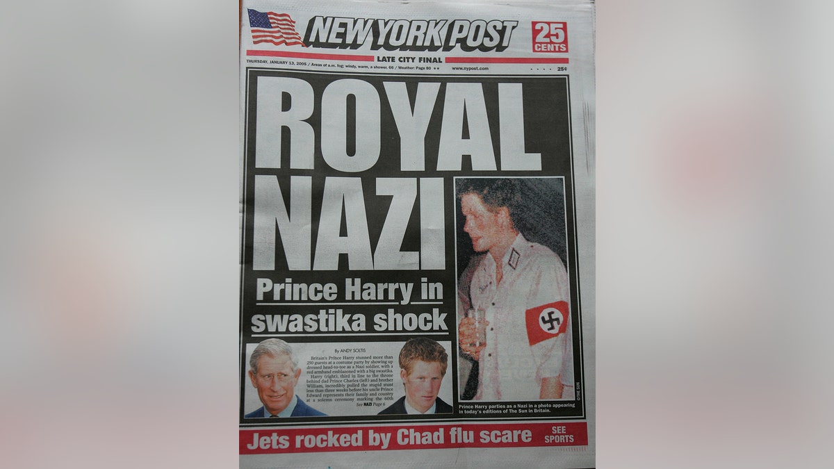 Prince Harry wearing a Nazi costume during a friend's costume party