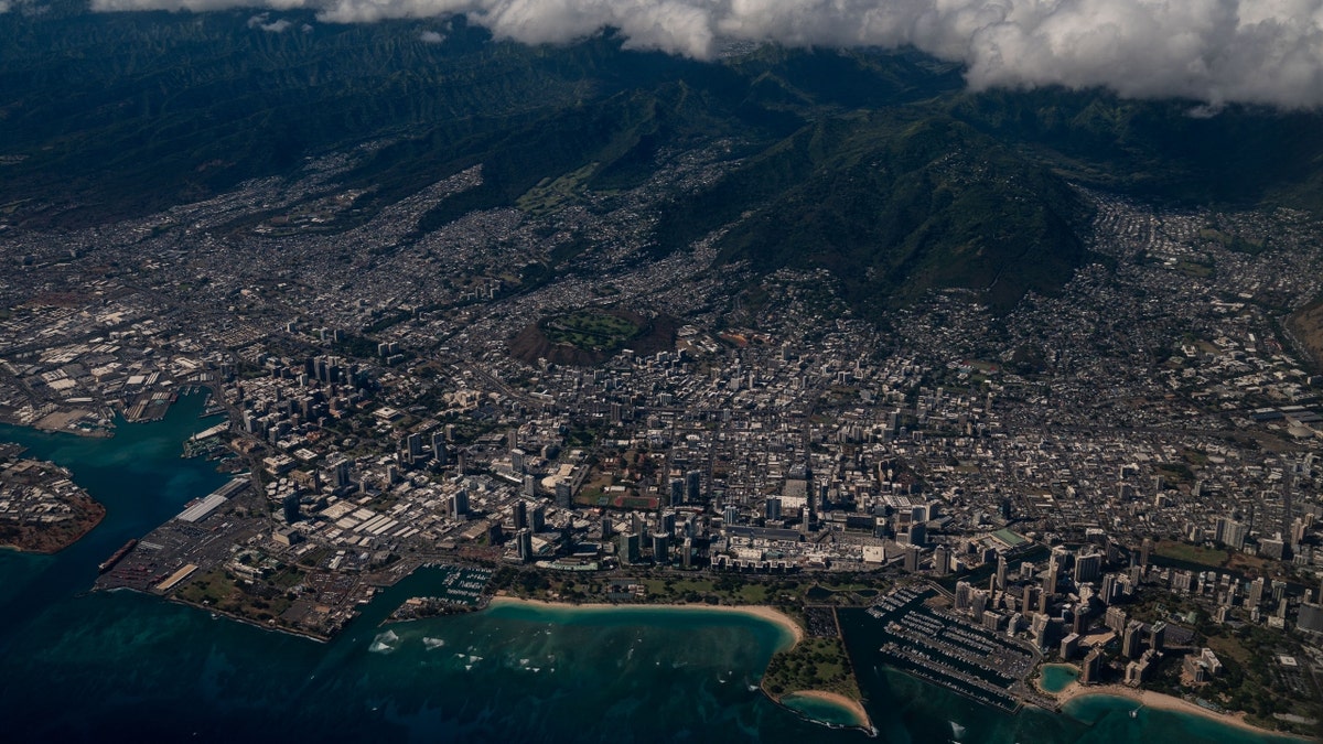 An aerial shot of Honolulu