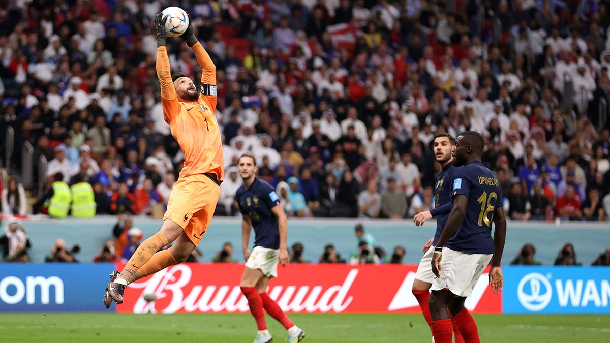 Hugo Lloris makes a save at the World Cup