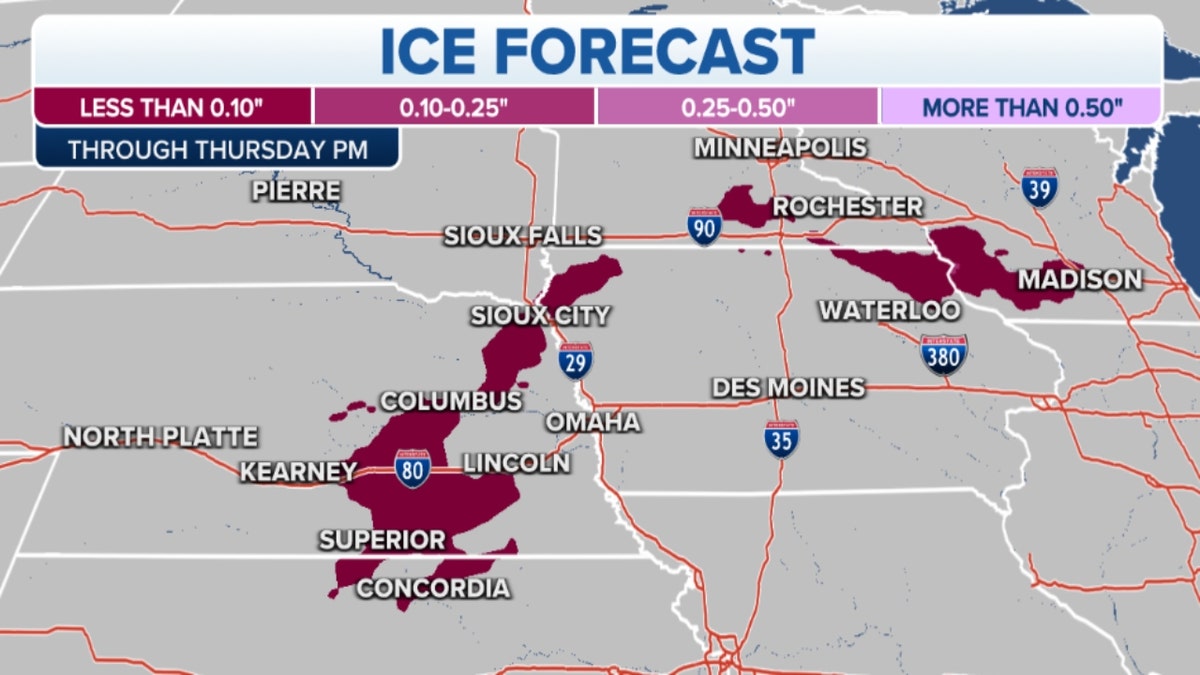 A map showing ice forecast across the U.S.