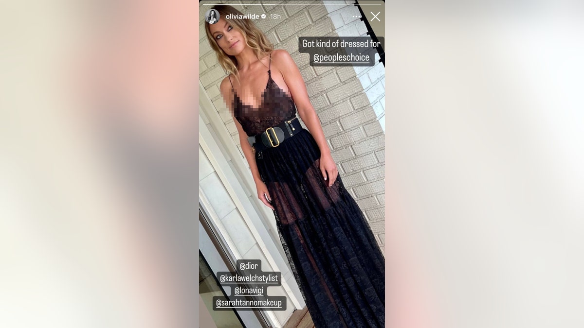 Olivia Wilde pokes fun at herself in an Instagram story writing alongside a picture of herself in the black dress, she "got kind of dressed for" the People's Choice Awards