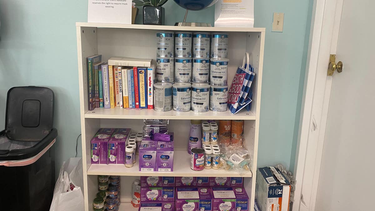 baby formula on shelves in pregnancy center