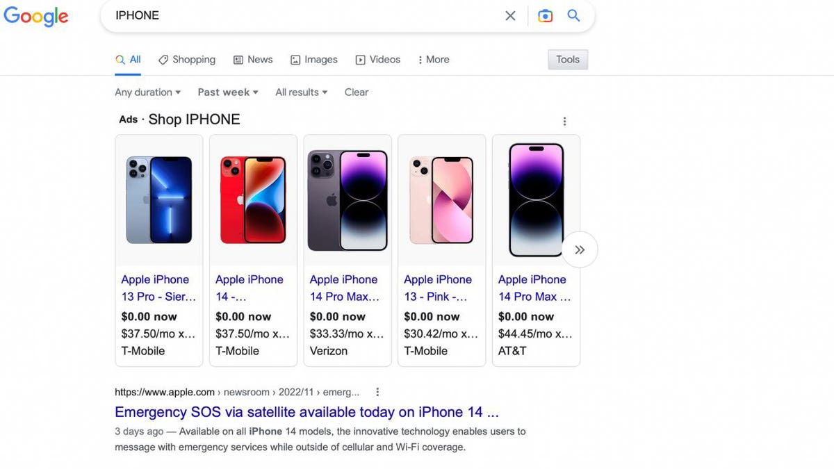 Screenshot of an iPhone Google search.