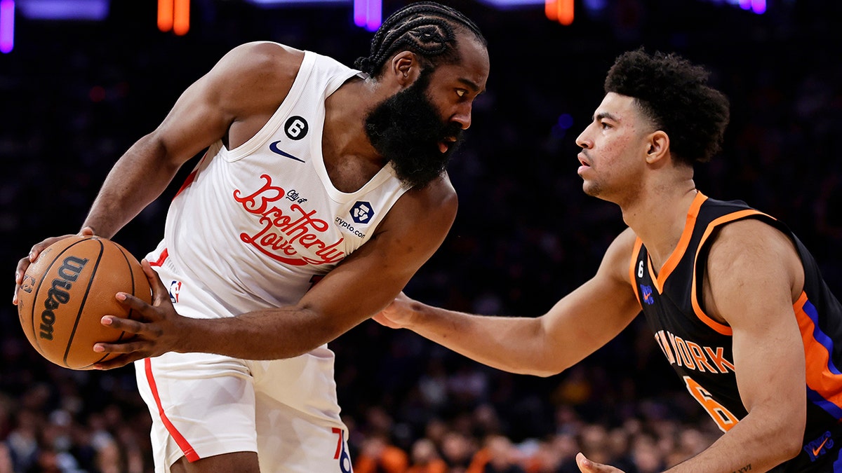 James Harden looks at Quentin Grimes