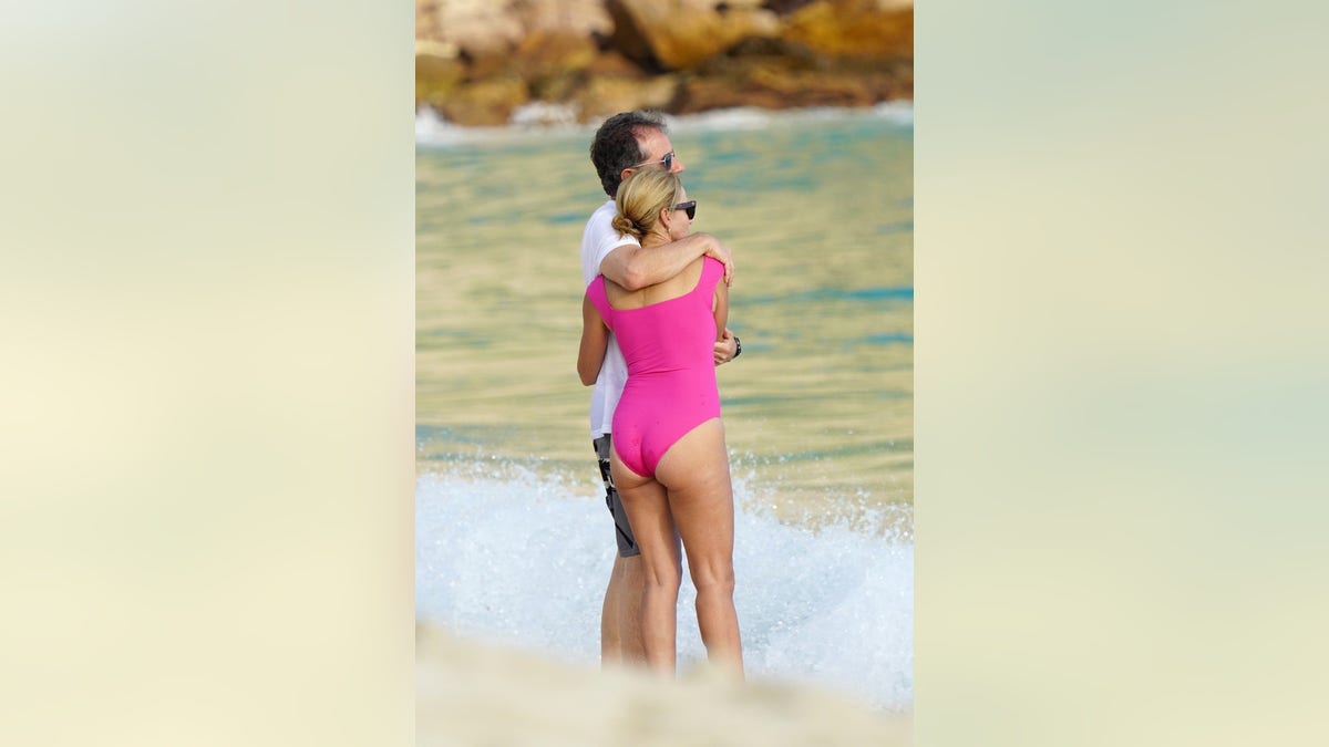 Jerry Seinfeld and wife Jessica wrap their arms around each other while on vacation in St Barts