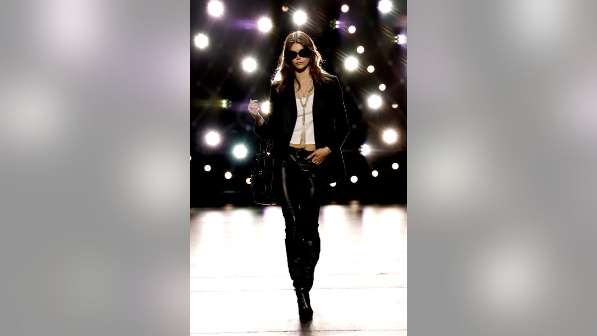 Kaia Gerber looks like her supermodel mom Cindy Crawford while walking the runway in Celine show at The Wiltern