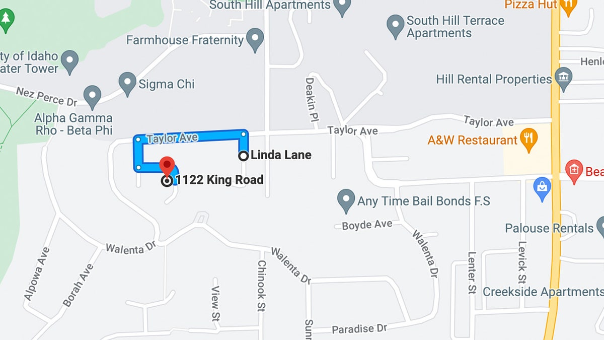 google map showing 1122 king road and Linda Lane.