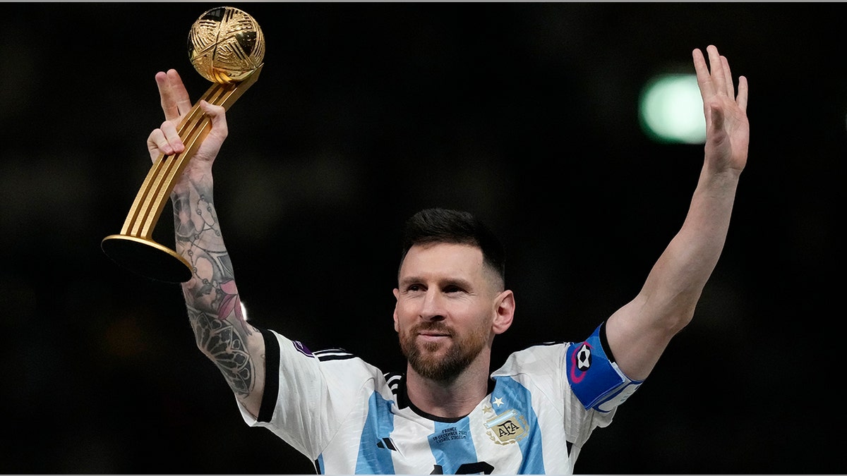 Argentina's Lionel Messi waves