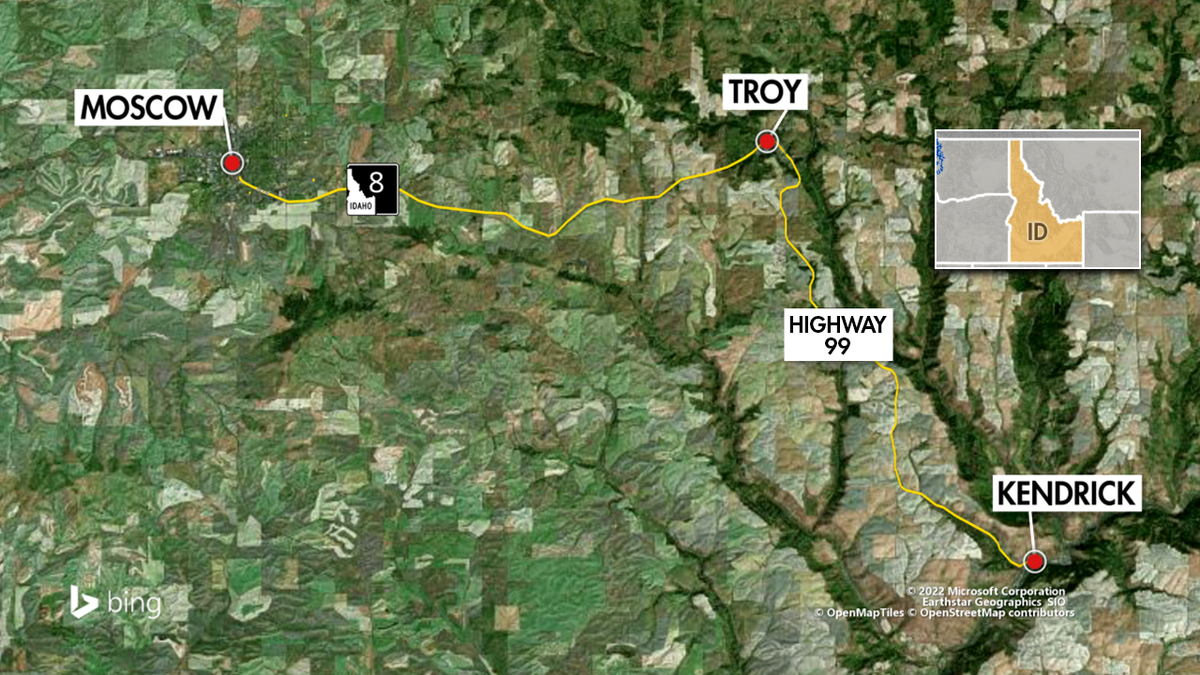 A map showing travel between spots near Idaho murders