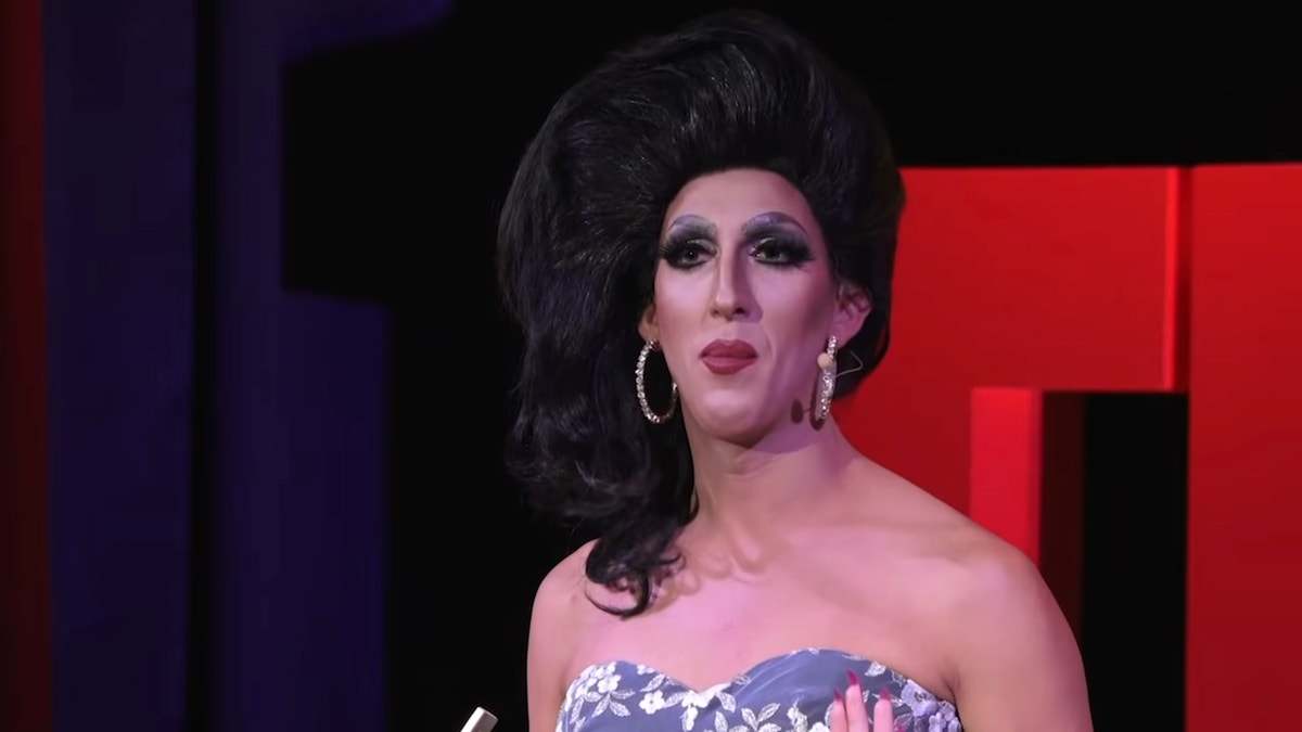 Drag queen performer Marti Cummings gives a talk in Massachusetts in 2019. (TEDx Talks/YouTube/Video Screenshot)