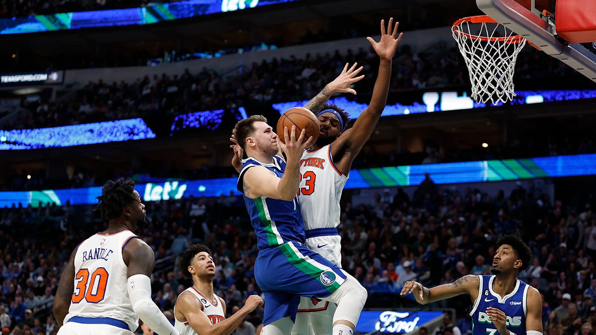Luka Doncic plays against the New York Knicks