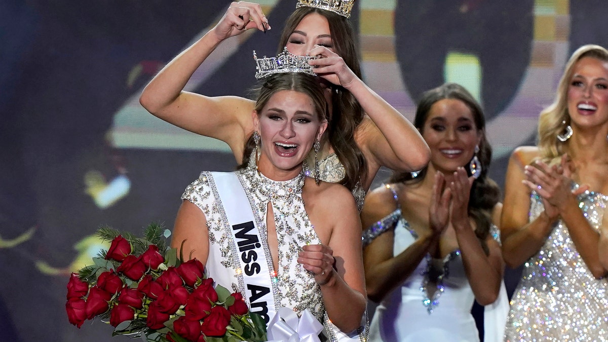 Miss America 2023 Grace Stanke is crowned by her predecessor Emma Broyles